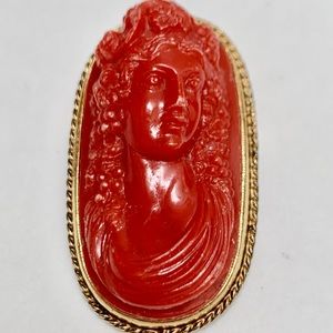 Vintage carnelian style cameo Pin